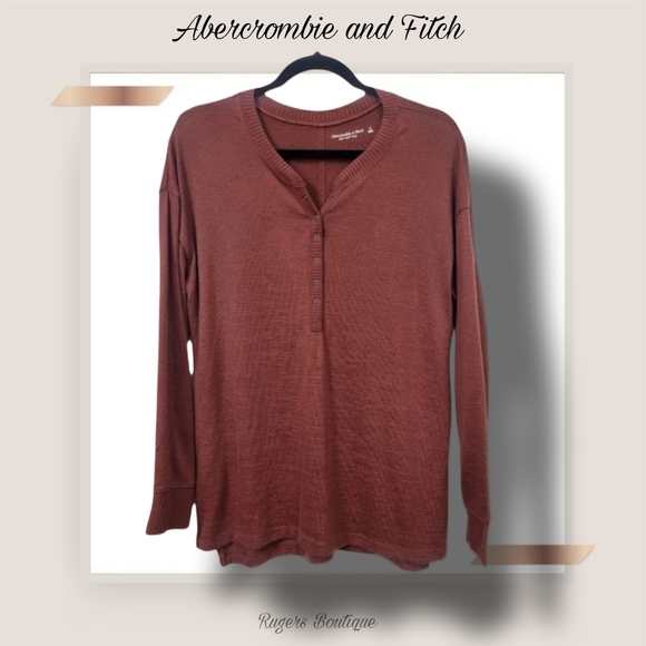 🌿Abercrombie & Fitch Women's Sm Rust Fall Colored SplitHem Longsleeve Shirt - Picture 3 of 11